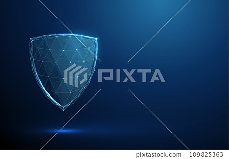 Abstract blue futuristic guard shield. Protection, cyber security and insurance concept. Low poly digital style. 109825363