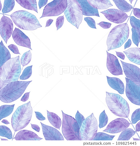 Hand drawn watercolor purple and blue walnut and leaves frame border isolated on white background. Can be used for card, label, banner and other printed products. 109825445