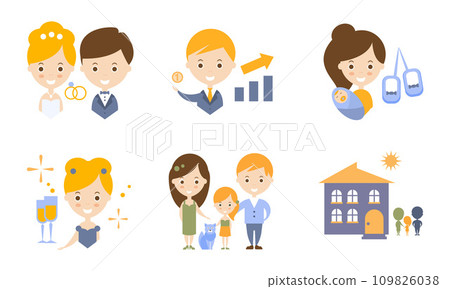 Family Lifestyle Icons Set, Wedding, Business, Birth Of a Baby Flat Vector Illustration Family Lifestyle Icons Set, Wedding, Business, Birth Of a Baby Flat Vector Illustration 109826038