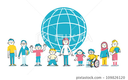 地球與不同年齡、種族、民族的孩子小學生插畫素材 109826120