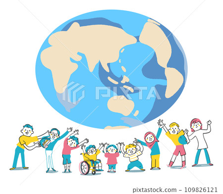 地球與不同年齡、種族、民族的孩子小學生插畫素材 109826121