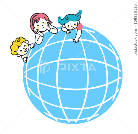 三個小學生從上面看地球插畫素材 109826130