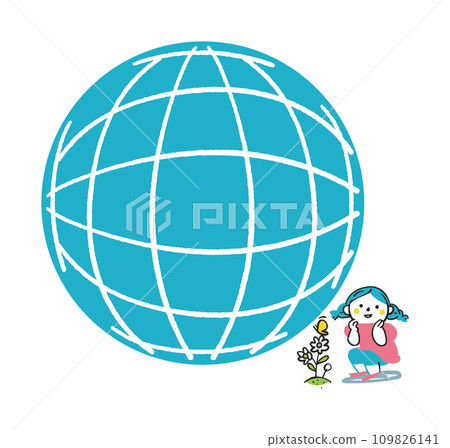 Elementary school students watching a butterfly perching on a flower and the Earth Illustration material Elementary school students watching a butterfly perching on a flower and the Earth Illustration material 109826141