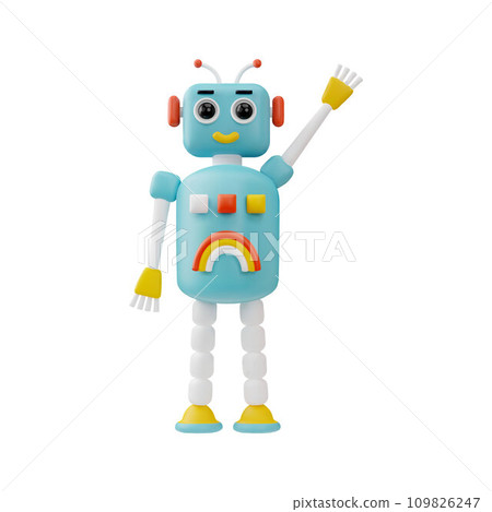 Cute childish baby robot character 3D render vector illustration isolated. 109826247