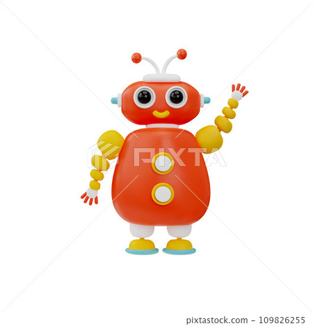 3D cute little baby robot, kids toy, vector realistic red plastic friendly robot with smile, big eyes and buttons 3D cute little baby robot, kids toy, vector realistic red plastic friendly robot with smile, big eyes and buttons 109826255
