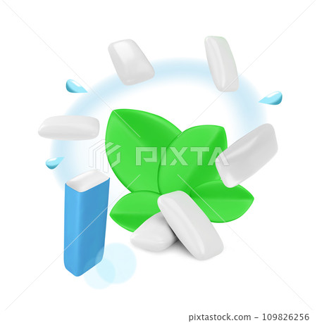 Mint chewing gum, fresh breath smell, realistic pad, pill chewing gum product package, 3D vector oral freshener 109826256