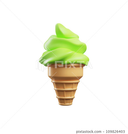 Ice cream swirl or frozen yogurt in waffle cone 3D vector illustration isolated. Ice cream swirl or frozen yogurt in waffle cone 3D vector illustration isolated. 109826403