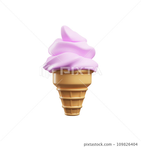 Pink ice cream in waffle cone 3D style, vector illustration 109826404