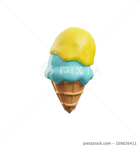 Ice cream in cone, frozen treat for hot summer, vector illustration isolated. 109826411