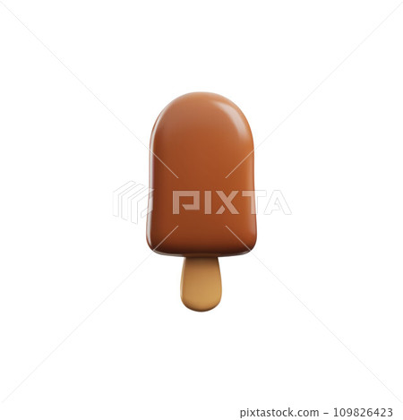 Ice cream on a stick realistic 3D icon, vector render isolated sundae eskimo, popsicle with brown glaze, frozen dessert Ice cream on a stick realistic 3D icon, vector render isolated sundae eskimo, popsicle with brown glaze, frozen dessert 109826423
