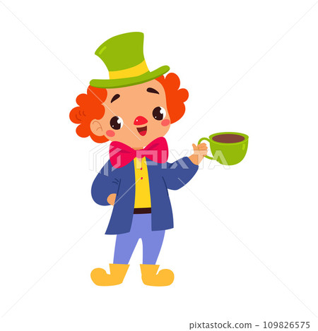 Hatter with Bow Tie and Tea Cup as Fairy Tale Character Vector Illustration Hatter with Bow Tie and Tea Cup as Fairy Tale Character Vector Illustration 109826575
