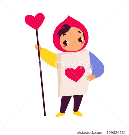Cute Boy in Costume with Heart Cane as Fairy Tale Character Vector Illustration 109826581