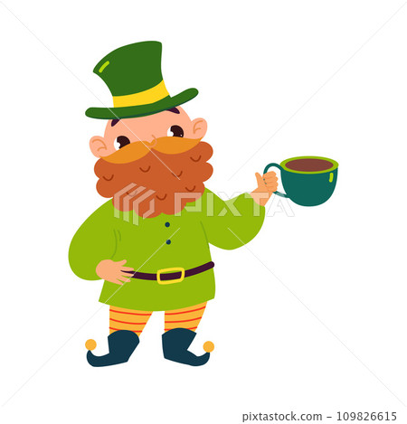 Green Bearded Man Leprechaun in Hat with Mug as Fairy Tale Character Vector Illustration Green Bearded Man Leprechaun in Hat with Mug as Fairy Tale Character Vector Illustration 109826615