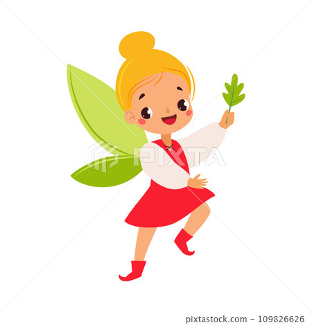 Pretty Pixie with Leaf and Wings as Fairy Tale Character Vector Illustration Pretty Pixie with Leaf and Wings as Fairy Tale Character Vector Illustration 109826626