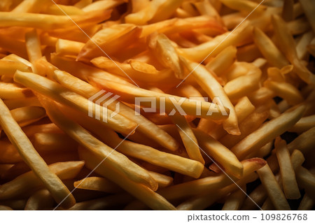 French fries background. Oil fried French fries. French fries background. Oil fried French fries. 109826768