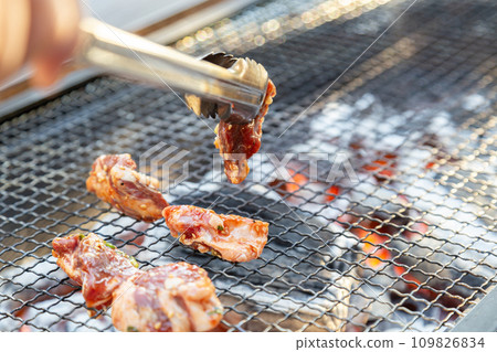 Meat grilled on a barbecue Meat grilled on a barbecue 109826834