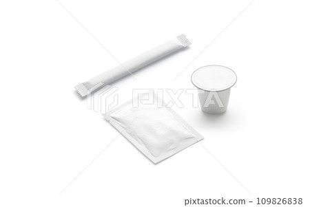 Blank white coffee, sugar and sachet pack mockup, isolated 109826838