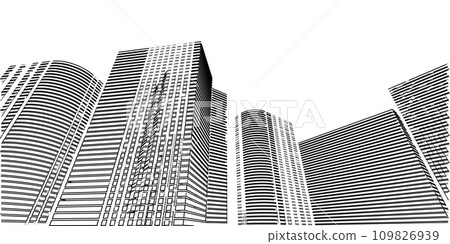 Modern architecture in a beautiful metropolis Freehand line drawing illustration, 3D illustration Modern architecture in a beautiful metropolis Freehand line drawing illustration, 3D illustration 109826939
