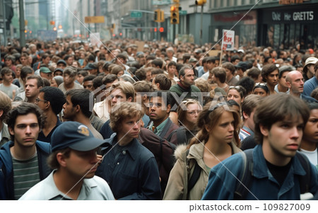 Protest rally in World crisis. Crowds of unemployed people on street during rally 109827009