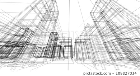 Abstract 3D building wireframe structure.... - Stock Illustration ...