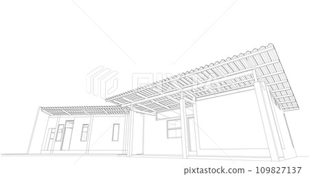 Perspective outline architecture building 3d illustration, modern urban architecture abstract background design 109827137