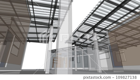 Perspective outline architecture building 3d illustration, modern urban architecture abstract background design 109827138