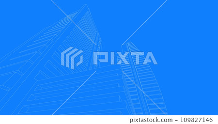 Perspective outline architecture building 3d illustration, modern urban architecture abstract background design 109827146