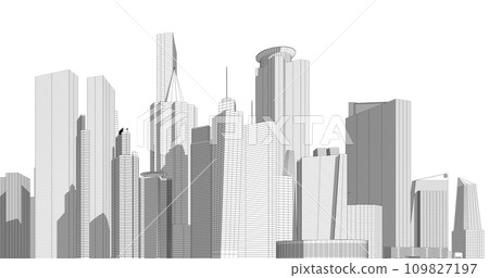 Greater commercial and investment center It is the center of offices, banks, residences, hotels, shopping malls, Sketch 3D illustration. 109827197