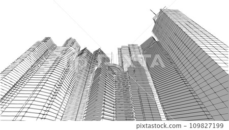Modern architecture in a beautiful metropolisFreehand line drawing illustration, 3D illustration 109827199