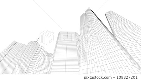 Modern architecture in a beautiful metropolisFreehand line drawing illustration, 3D illustration Modern architecture in a beautiful metropolisFreehand line drawing illustration, 3D illustration 109827201