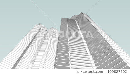 Modern architecture in a beautiful metropolisFreehand line drawing illustration, 3D illustration 109827202