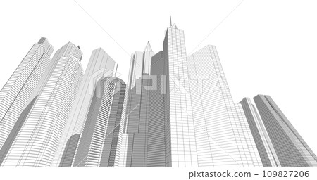 Modern architecture in a beautiful metropolisFreehand line drawing illustration, 3D illustration 109827206