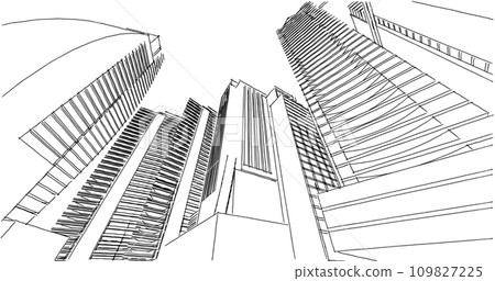 Modern architecture in a beautiful metropolisFreehand line drawing illustration, 3D illustration 109827225