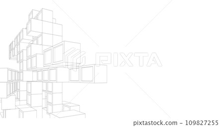 Modern architecture in a beautiful metropolisFreehand line drawing illustration, 3D illustration. Modern architecture in a beautiful metropolisFreehand line drawing illustration, 3D illustration. 109827255