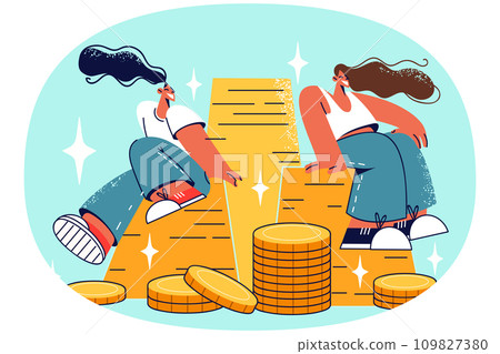 People sitting on piles of gold People sitting on piles of gold 109827380