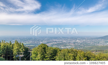 Beautiful aerial panorama seen from Szyndzielnia Mountain timelapse. 109827405