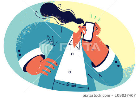 Smiling businesswoman talk on cellphone Smiling businesswoman talk on cellphone 109827407