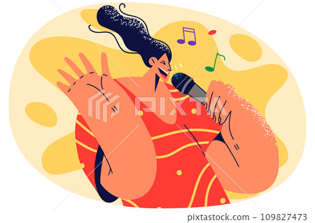 Smiling woman singing in karaoke 109827473