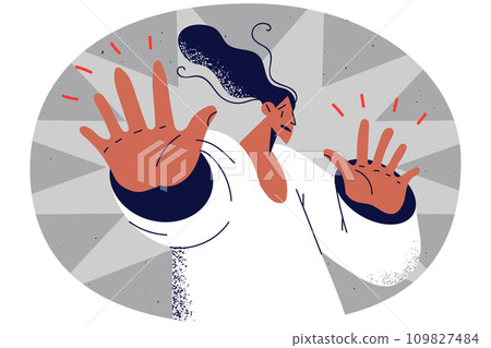 Terrified woman show no gesture 109827484