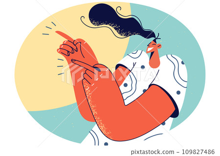 Young woman point ta good offer 109827486