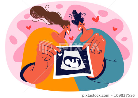 Happy couple show ultrasound scan 109827556
