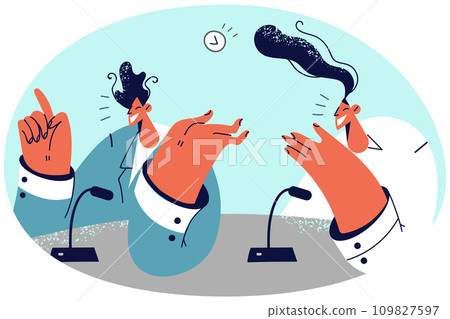 Happy businesspeople speak at business meeting Happy businesspeople speak at business meeting 109827597