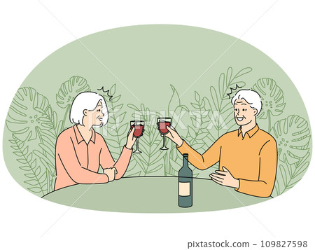 Elderly couple drinking wine in restaurant 109827598