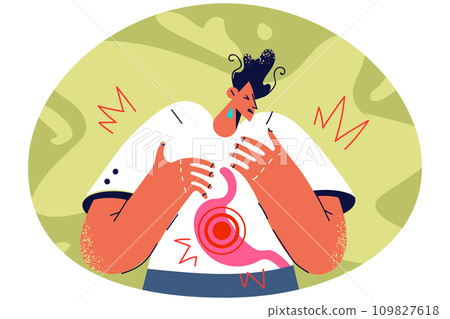 Unhealthy man suffer from stomachache 109827618