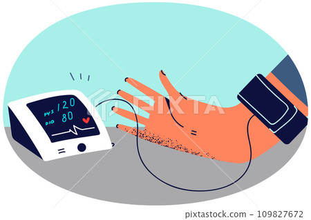 Person do checkup with blood pressure monitor Person do checkup with blood pressure monitor 109827672