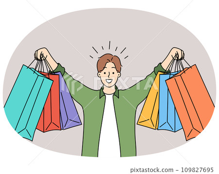 Happy man with numerous shopping bags Happy man with numerous shopping bags 109827695
