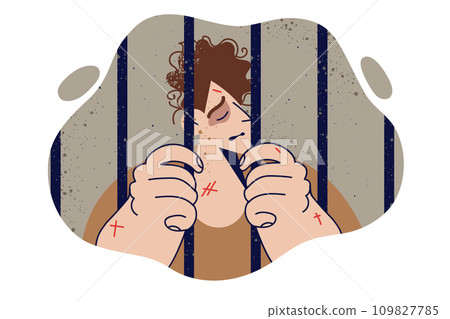 Sad man went to prison after committing crime and breaking law entailing criminal liability 109827785