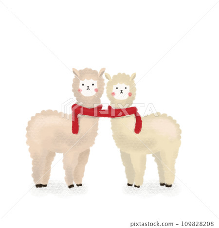 羊駝夫妻的水彩風格插圖 羊駝夫妻的水彩風格插圖 109828208
