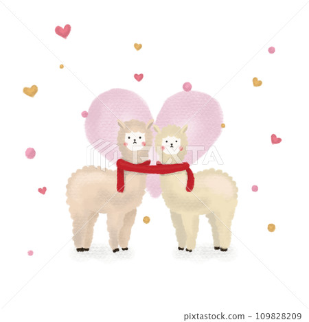 羊駝夫妻的水彩風格插圖 羊駝夫妻的水彩風格插圖 109828209