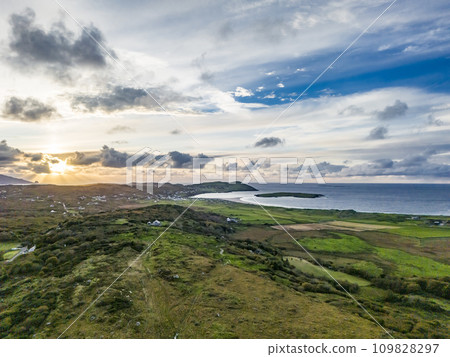 Aerial view of Castlegoland hill by Portnoo - County Donegal, Ireland. Aerial view of Castlegoland hill by Portnoo - County Donegal, Ireland. 109828297